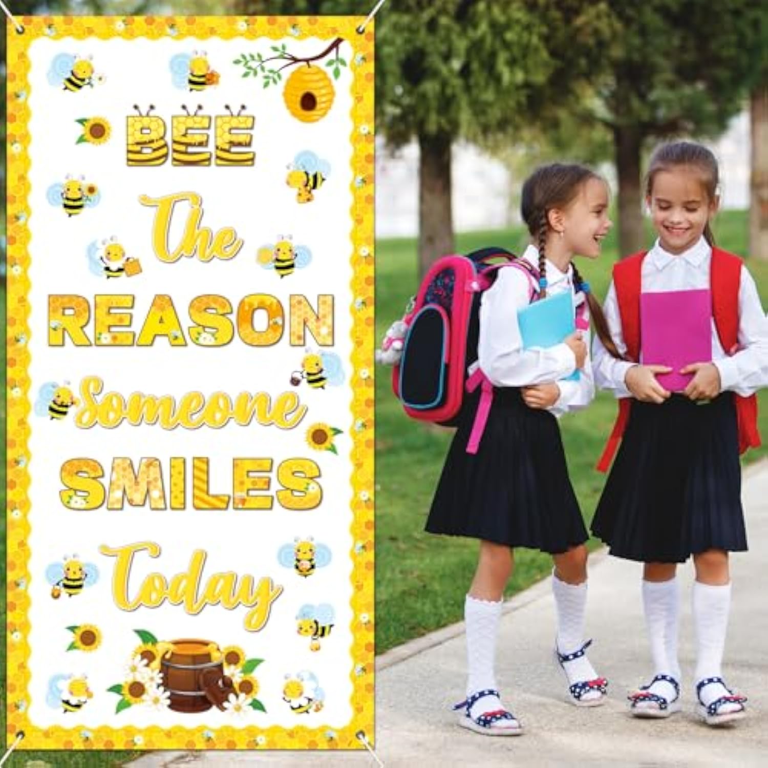 Spring Bee Classroom Decorations Door Cover Motivational Be The Reason Someone Smiles Door Banner Honeybee Sunflower Butterfly Flower Hanging Banner Backdrop For Summer School Home Wall Party Supplies