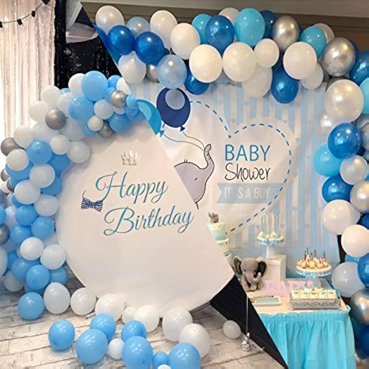 62Pcs Blue Silver White Confetti Balloons Kit, 12 Inch White Royal Blue Metallic Silver Confetti Balloons For Boy Birthday Baby Shower Graduation Party Supplies