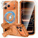 3 In 1 For Iphone 17 Pro Max Case [Compatible With Magsafe] [Invisible Kickstand] [Hd Screen Protector] [Camera Lens Protector], Protective Magnetic Phone Cover For Iphone 17 Promax (Orange)