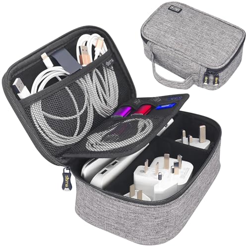 Travel Electronics Organizer Small Carrying Case For Cables Phone Chargers Usb Plugs Power Cords Earbuds Adapter Tech Accessories Pouch -Grey
