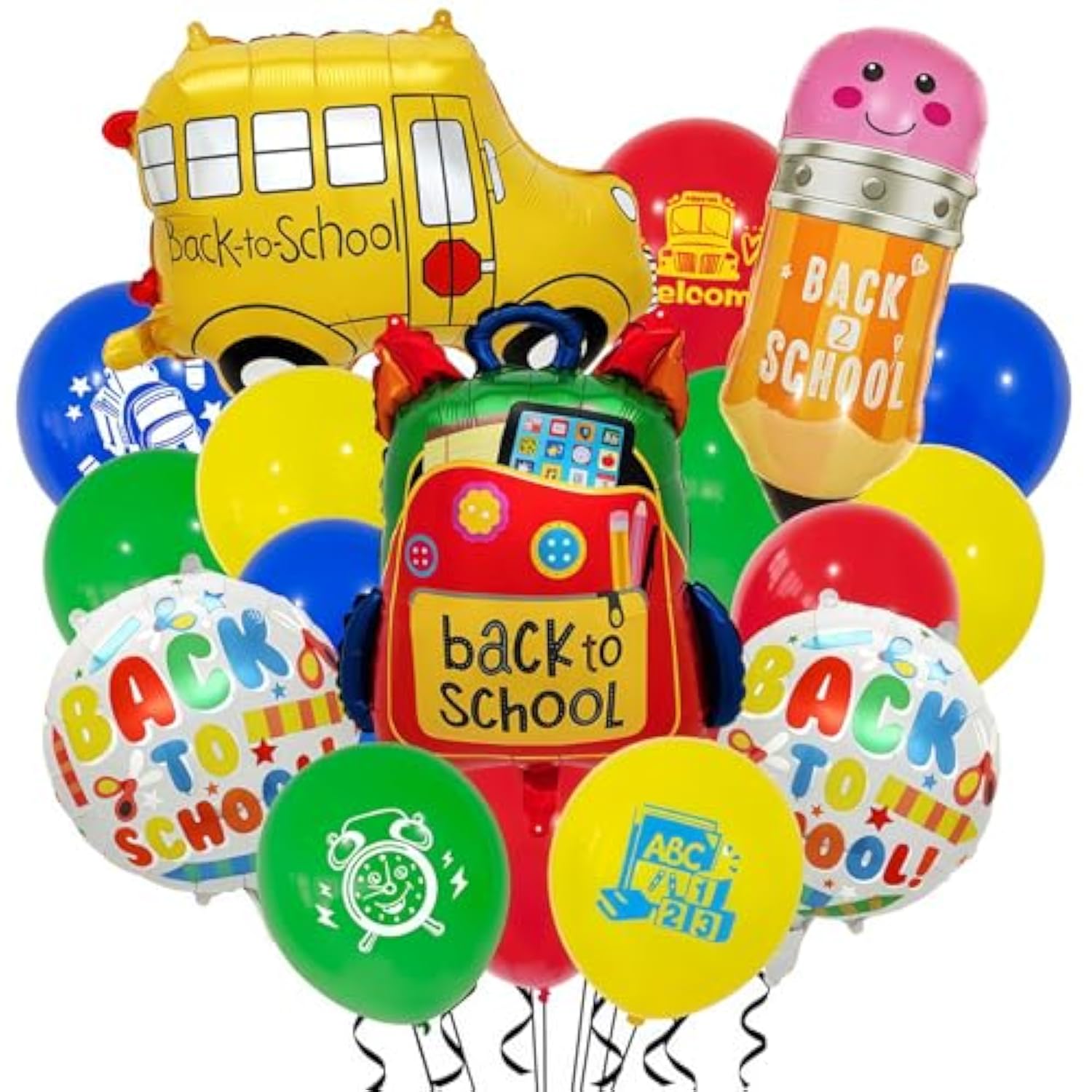 21 Pc Back To School Balloons 28" Foil Bus/Pencil & 12" Latex Classroom Decor