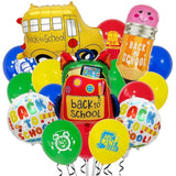 21 Pc Back To School Balloons 28" Foil Bus/Pencil & 12" Latex Classroom Decor