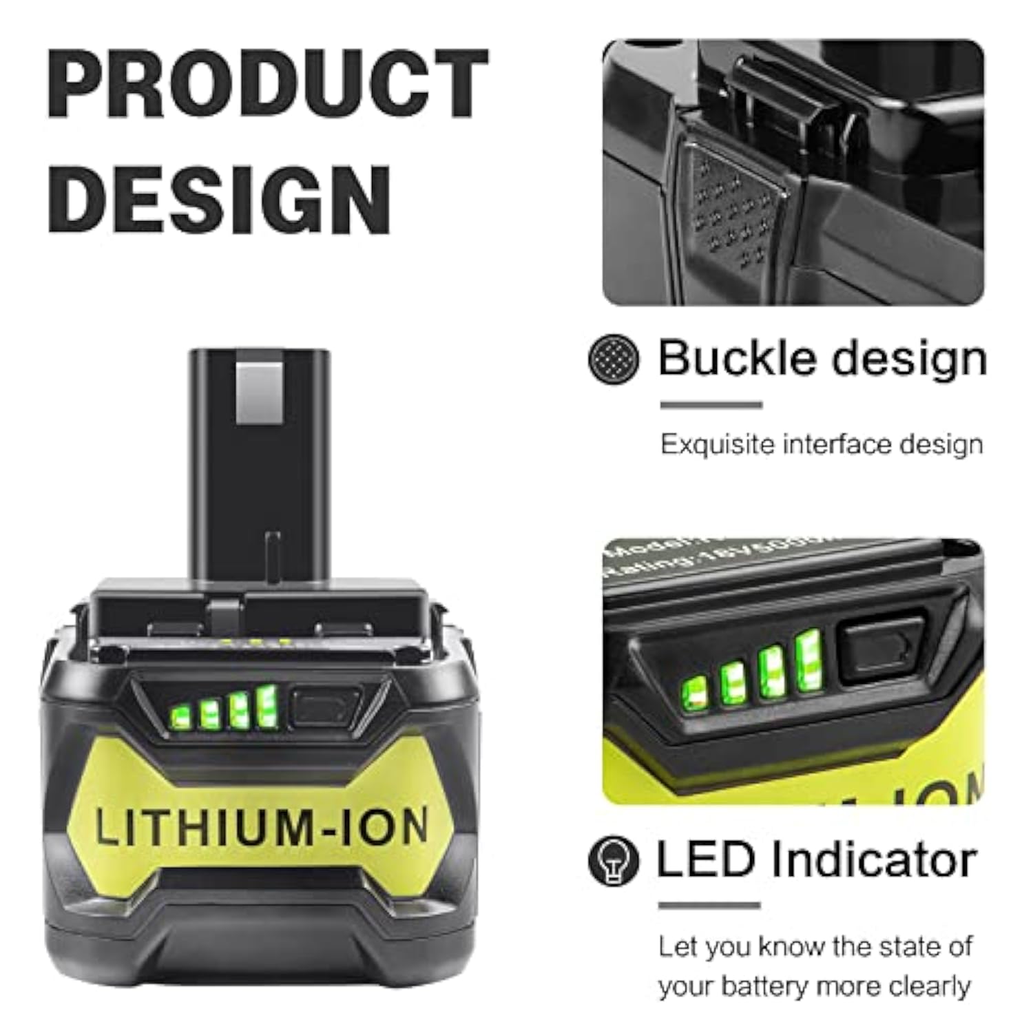 6Ah High-Capacity Replacement Battery for Ryobi 18V One+ Cordless Tools