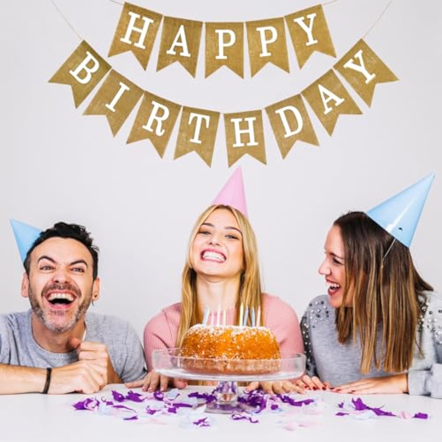 Happy Birthday Banner Pre-Strung Burlap Birthdays Banners For Birthday Party Outdoor Or Indoor Decoration, Rustic