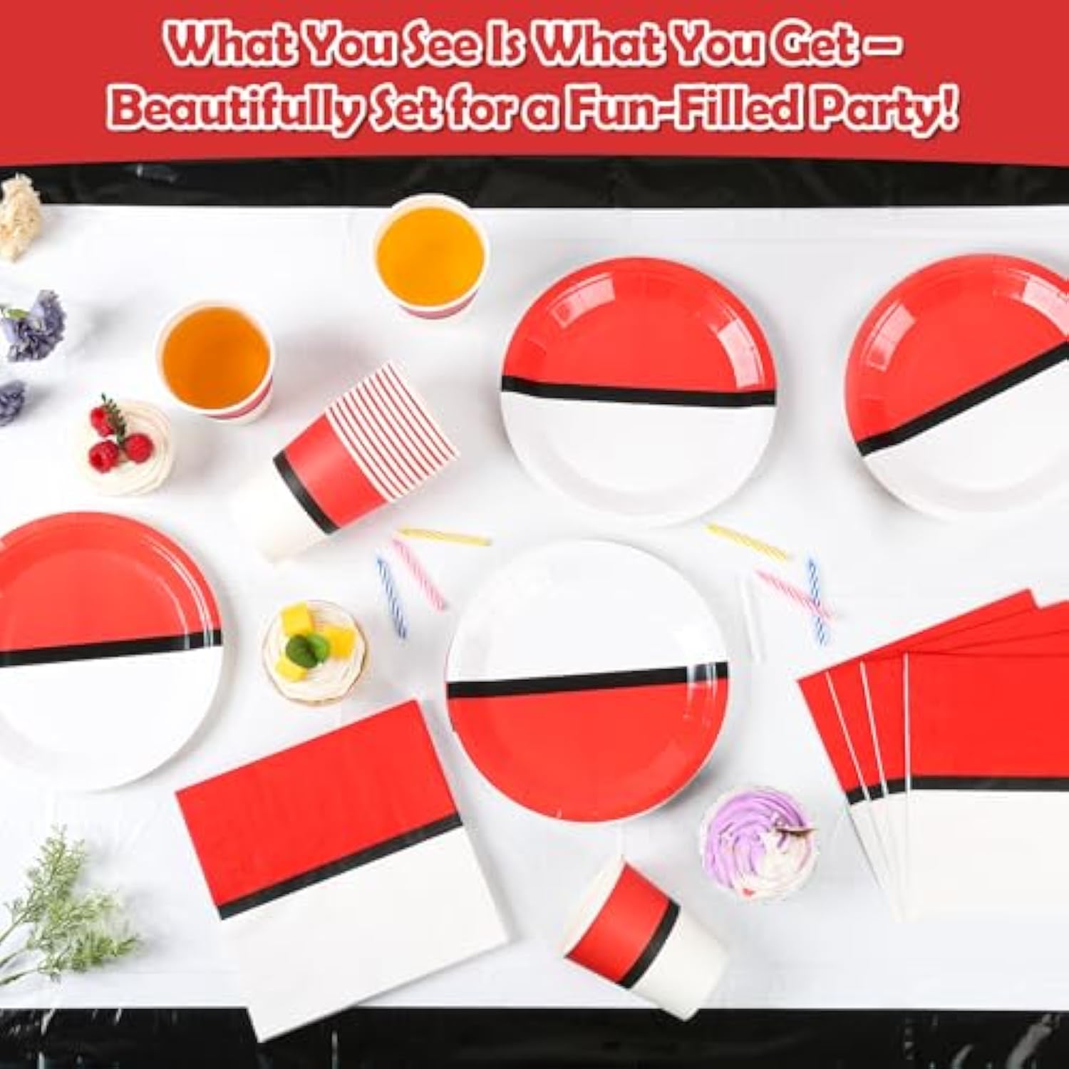 82 Pcs Cartoon Animation Party Tableware Set Including 20 Plates, 20 Napkins, 16 Cups, 24 Candles, 2 Table Clothes, Boy Girl Games Themed Party Tableware For Kids