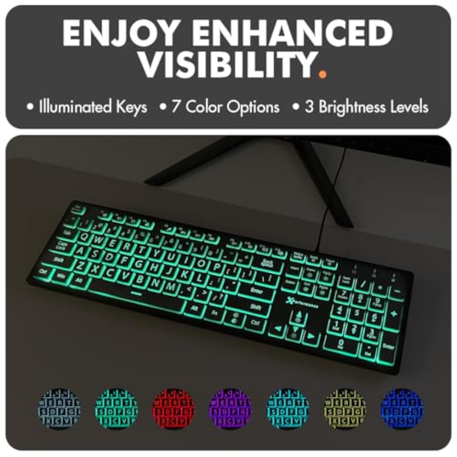 Backlit Large Print Keyboard - Easy To See And Type - Light Up Keyboard For El
