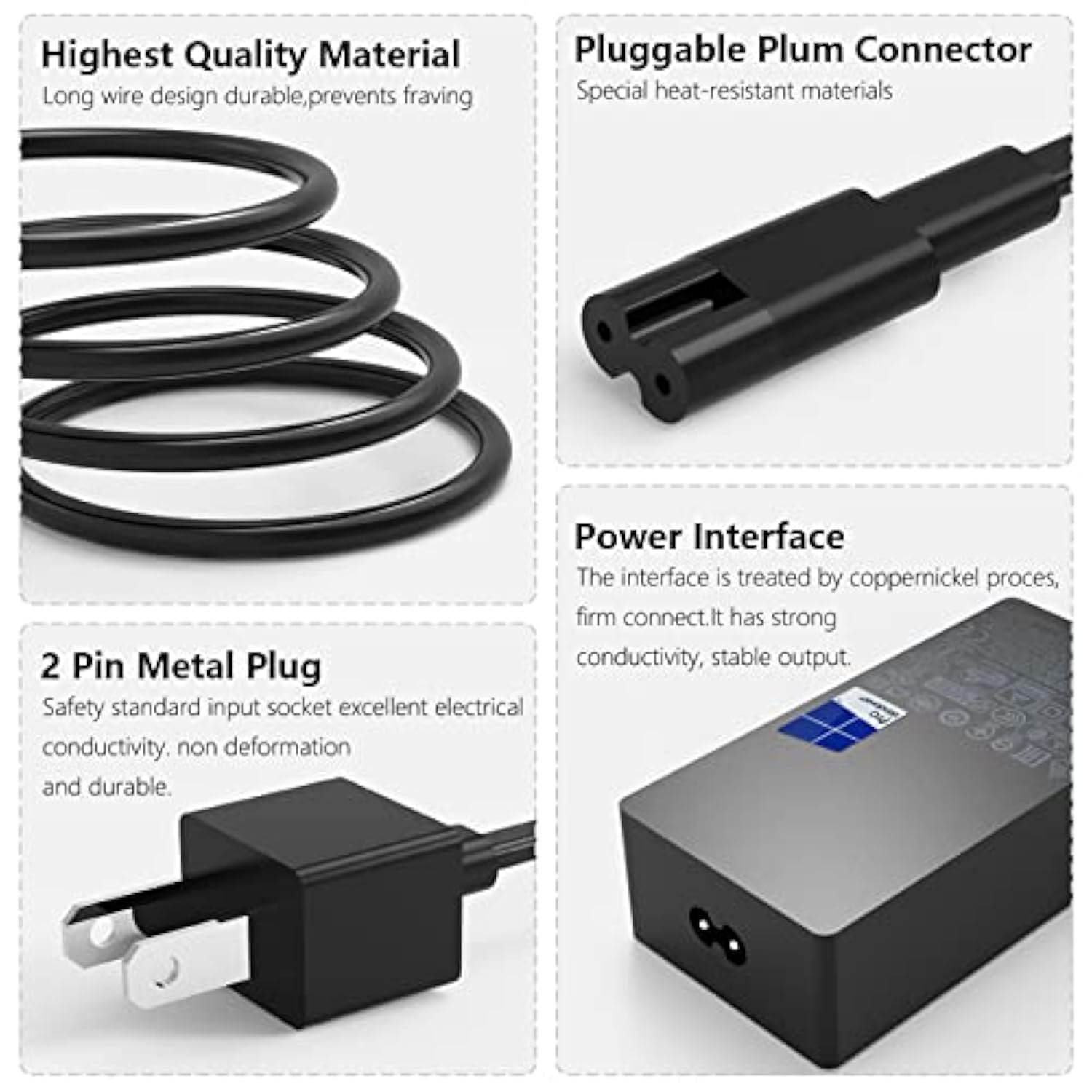 Surface Pro Charger 65W Fit For Microsoft Surface Pro 9 8 7+ 7 6 5 4 3 X Surface Laptop 6 5 4 3 2 1 Surface Go 1 2 3 Surface Book 3 2 1 1866 1796 1800 Laptop