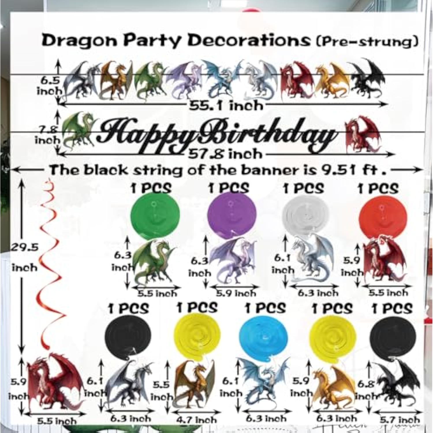 Pre-Assembled Dragon Birthday Party Decorations Dragon Themed Decor Dragon Party Favors Dragon Theme Birthday Decorations For Wall Door Window Ceiling Dragon Banners And Hanging Ceiling