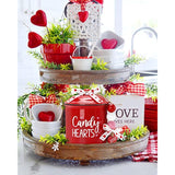 Candy Hearts Tiered Tray Decor Mini Ceramic Canister Valentine'S Day Red Decorative Jar Xoxo Slice February 14Th Love Candy Holder With Bowknot Home Kitchen Accessory Table Centerpiece Gift Set Of 1