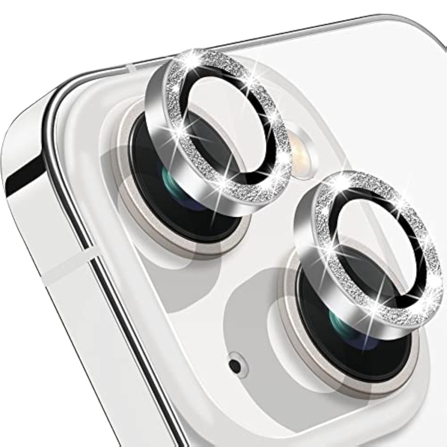 For Iphone 15 & Iphone 15 Plus Camera Lens Protector, Bling Glitter Diamond Lens Cover 9H Tempered Glass Camera Cover Anti Scratch Shockproof Screen Protector Individual Metal Lens Ring - 2Pcs