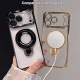 Clear Case with Magnetic Ring Stand for iPhone 17 Pro Max, Compatible with MagSafe, Shockproof Kickstand, Plating Soft Case, Camera Lens Protector for 17 Pro Max 6.9", Orange