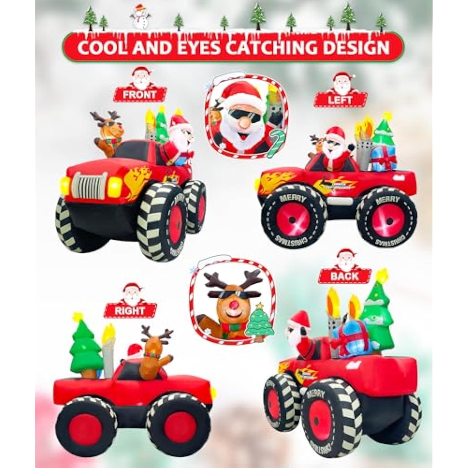 7Ft Christmas Inflatable Outdoor Decoration, Inflatable Santa Claus & Reindeer On Monster Trunk, Blow Up Yard Decoration