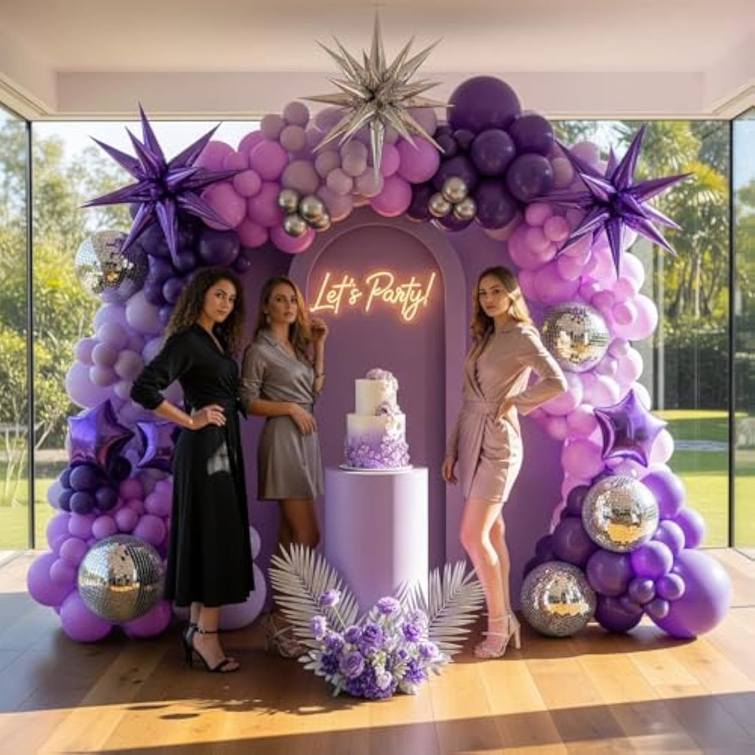 Dark Purple And Silver Balloon Garland Kit 138Pcs – Light Lilac Lavender Starburst And Disco Balloons For 2025 Graduation Party Decorations Girl’S Sweet 15/16 Anniversary Celebration