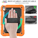 Full-Body Drop Protection Case for iPad 11th/10th Generation 11''/10.9'' 2025/2022, Includes Screen Protector and 360° Rotate Hand Strap/Stand, Black and Orange
