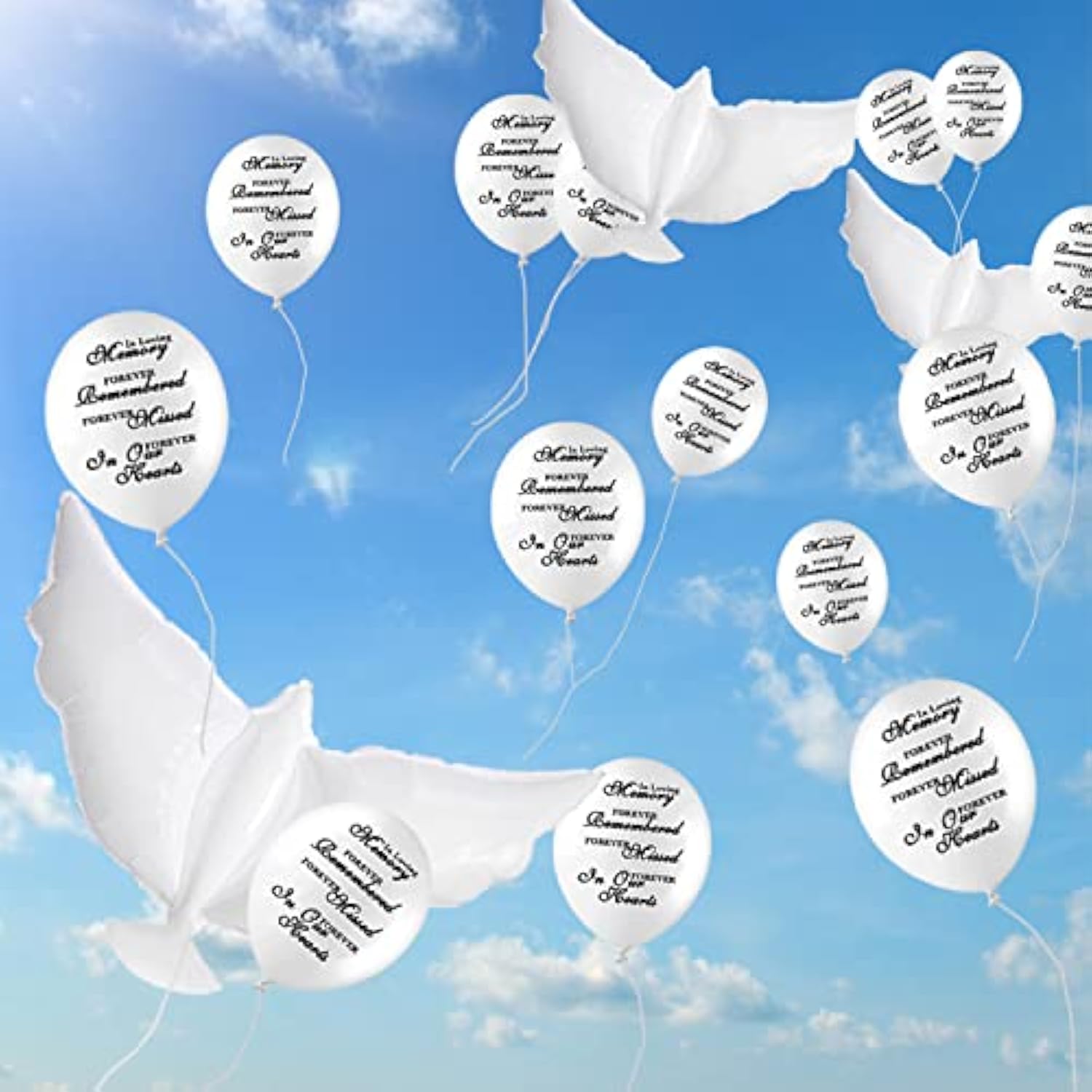 Dove Memorial Balloons To Release In Sky, Biodegradable Funeral Balloons Memorial Decorations For Celebration Of Life Party Happy Birthday In Heaven, 30 Memorial Balloons & 3 White Dove Balloons