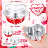 100 Sets Valentine'S Day Heart Baking Pan Heart Shaped Cake Pan Mini Aluminum Foil 3.4Oz Disposable Cupcake Tin With Lids For Wedding Mother'S Day Party(Vivid Style,Red, White)