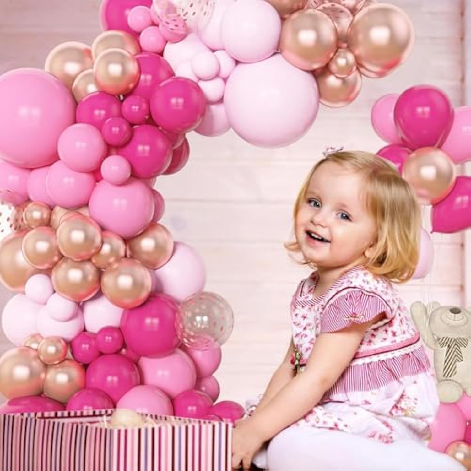 162Pcs Pink Balloon Garland Arch Kit Hot Pink Rose Gold Confetti Metal