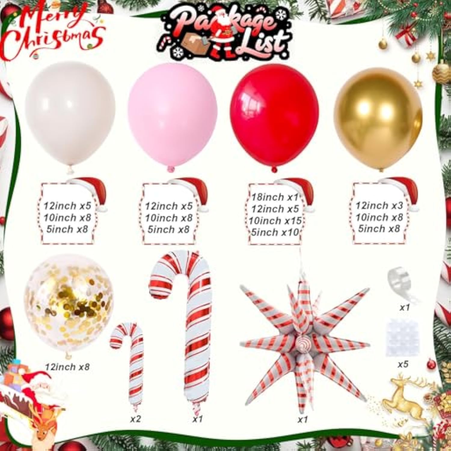 Christmas Balloon Arch Kit Red Pink White Gold Confetti Party Decor