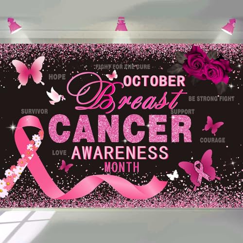 7X5FT Breast Cancer Awareness Backdrop Pink Ribbon Love Hope Party Banner