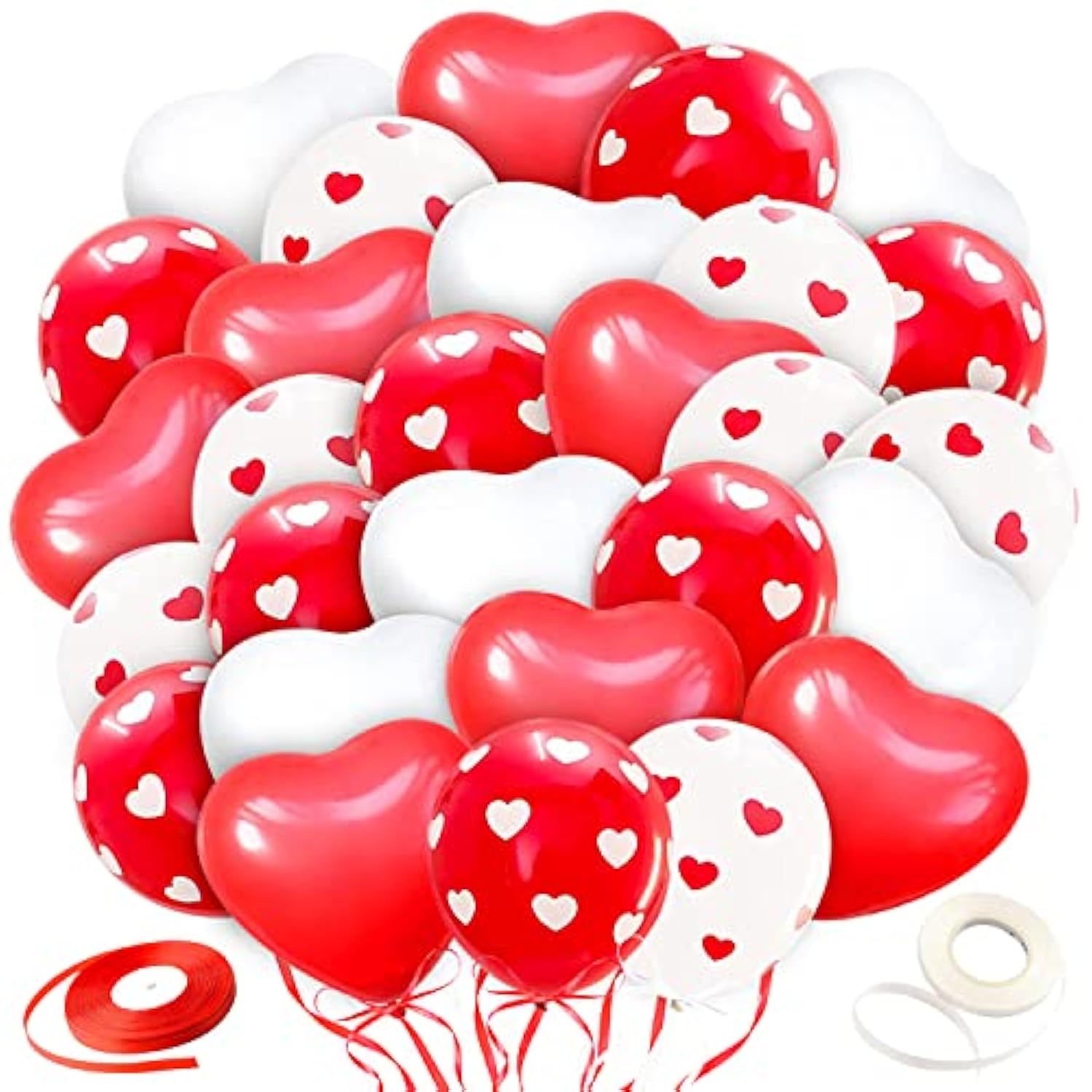 60Pcs Valentines Day Balloons Red And White Heart Balloons 12 Inch Hea
