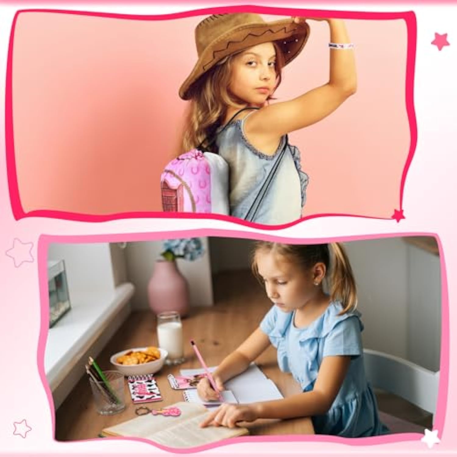 140 Pcs Cowgirl Party Favors Include Cowgirl Drawstring Backpacks Bracelets Books Badges Keychains Pink Pencils Pink Horse Stickers Tattoo Stickers For Disco Western Birthday
