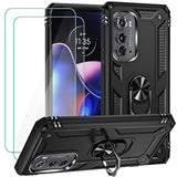 For Motorola Edge 2022 Case With 2 Pcs Tempered Glass Screen Protector, [Military Grade] 16Ft. Drop Tested Protective Cover With Magnetic Kickstand Car Mount For Motorola Moto Edge 2022, Black