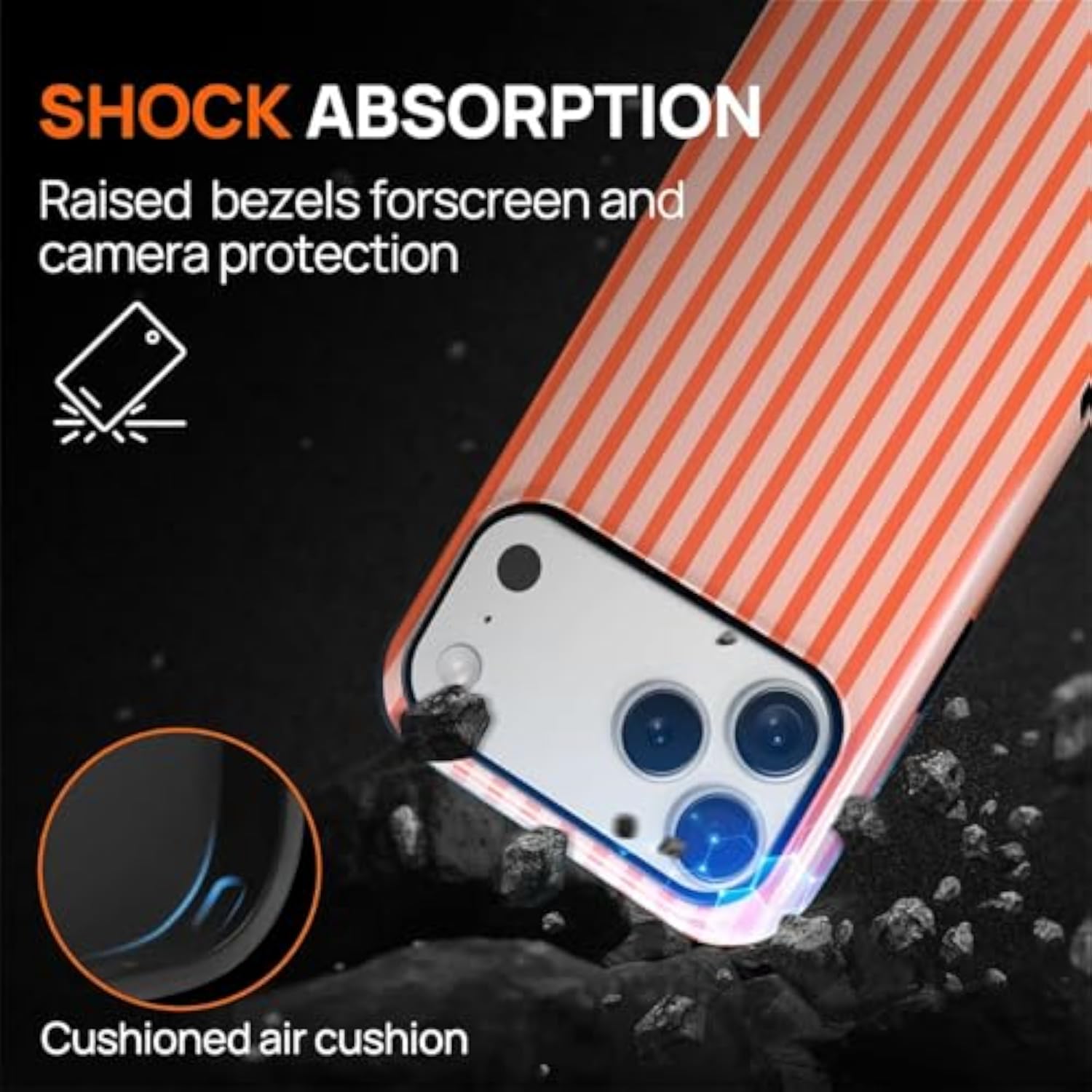 Magnetic Dual Layer Protective Case for iPhone 17 Pro Max, Compatible with Magsafe, Heavy Duty Shockproof Rugged Drop Protection Bumper Hybrid Case with Aesthetic Striped Orange Design