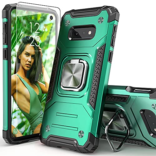 For Galaxy S10E Case With Tempered Glass Screen Protector,Hybrid Drop Test Slim Fit Cover With Car Mount Kickstand Slim Fit Protective Phone Case For Galaxy S10E,Dark Green