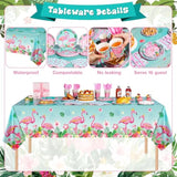 171 Pcs Flamingo Birthday Party Supplies 16 Sets Tropical Hawaiian Party Decorations Include Napkins Plates Cups Spoons Forks Knife Balloons Leaves Backdrop Tablecloth For Girls Boys Kids