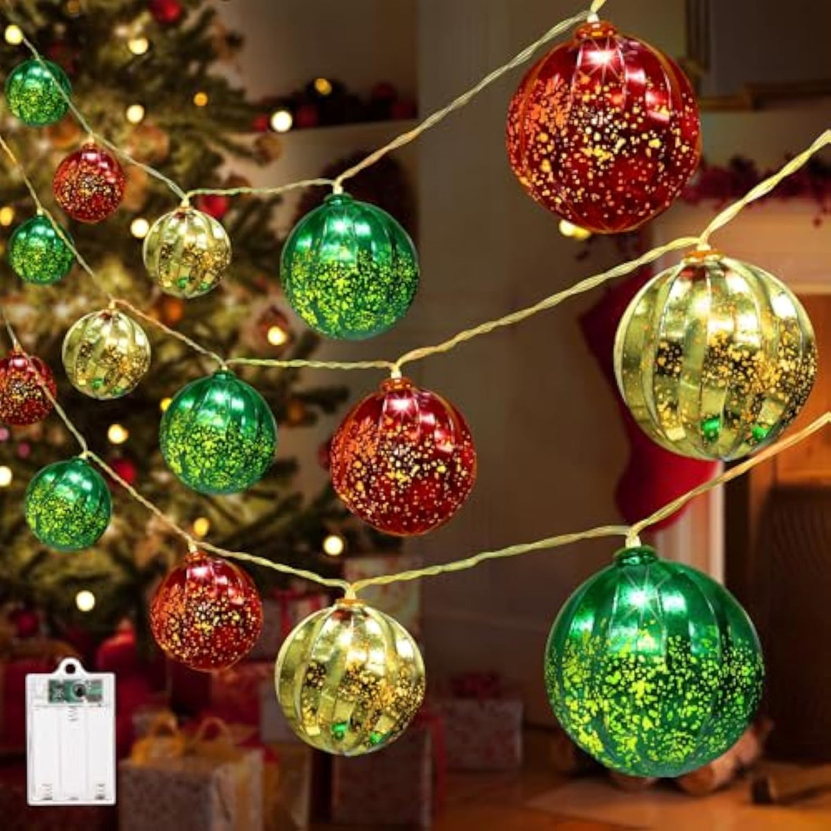 Christmas Decorations Lights, 13.5Ft 20 Led Battery Christmas Light With Timer & 8 Modes, Christmas Ball Ornaments Light