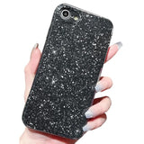 Cute Aesthetic Bling Glitter Thin Slim Shockproof Sparkly Shiny Cover for iPhone 7/8/SE 2022/2020 4.7 inch - Black