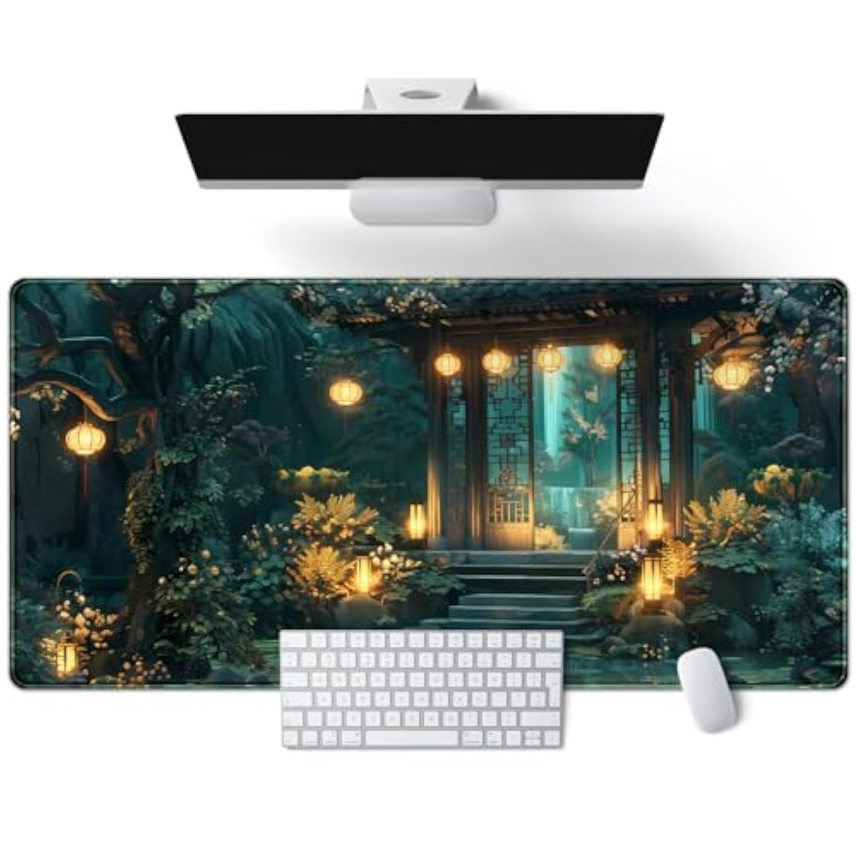 Lofi Desk Mat Japanese Large Mouse Pad Extended Gaming Mousepad Xxl Computer Laptop Keyboard Pad Big Mouse Mat Green Aesthetic Desk Pad Office Decor 31.5X15.7 In