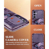 Designed For Samsung Galaxy S24 Plus Case With Slide Camera Cover+Screen Protector,[10Ft Drop Protection]Marble Full Body Shockproof Protective Phone Cover For S24+ Plus 6.7", Quicksand/Purple