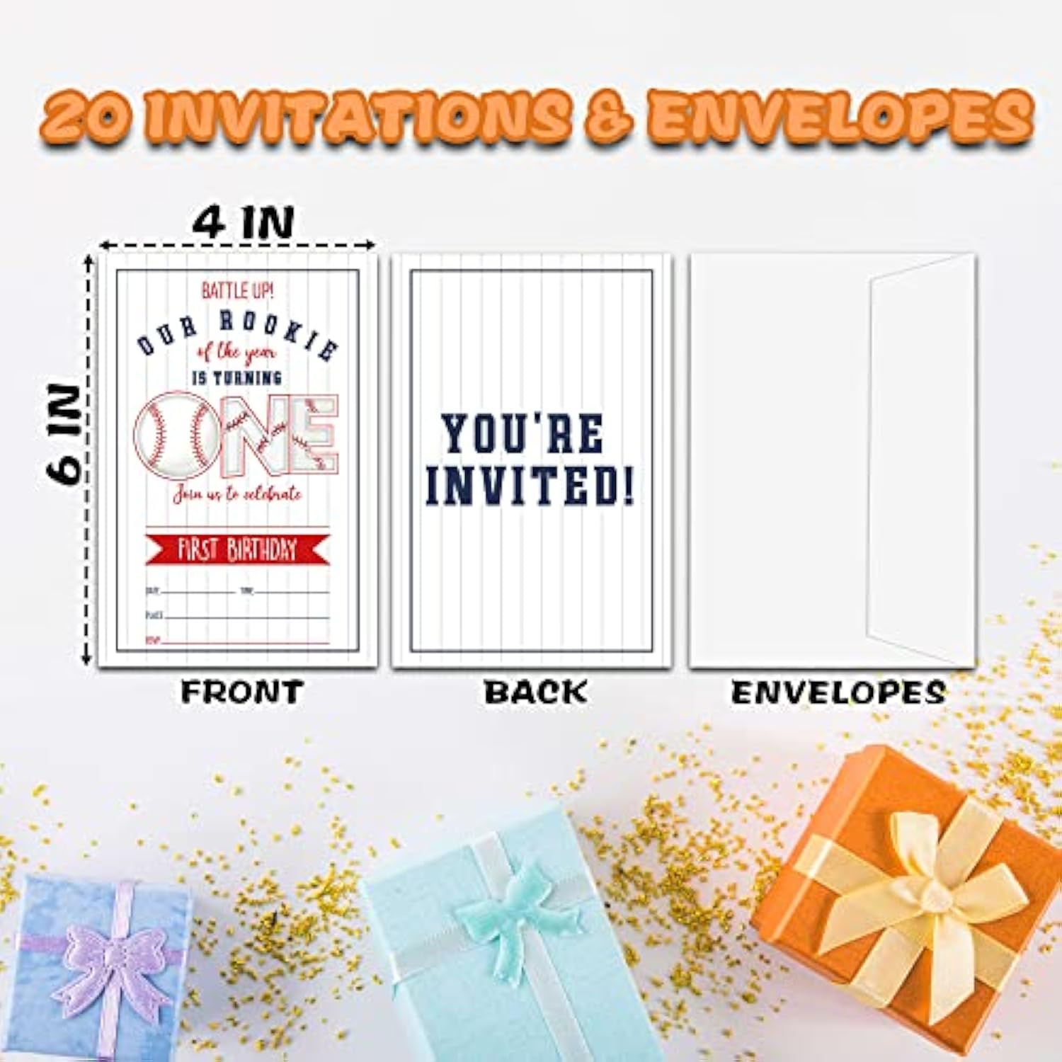 Baseball Birthday Invitations For Boys Girls, Birthday Party Supplies And Decoration, 20 Cards With 20 Envelopes -A10