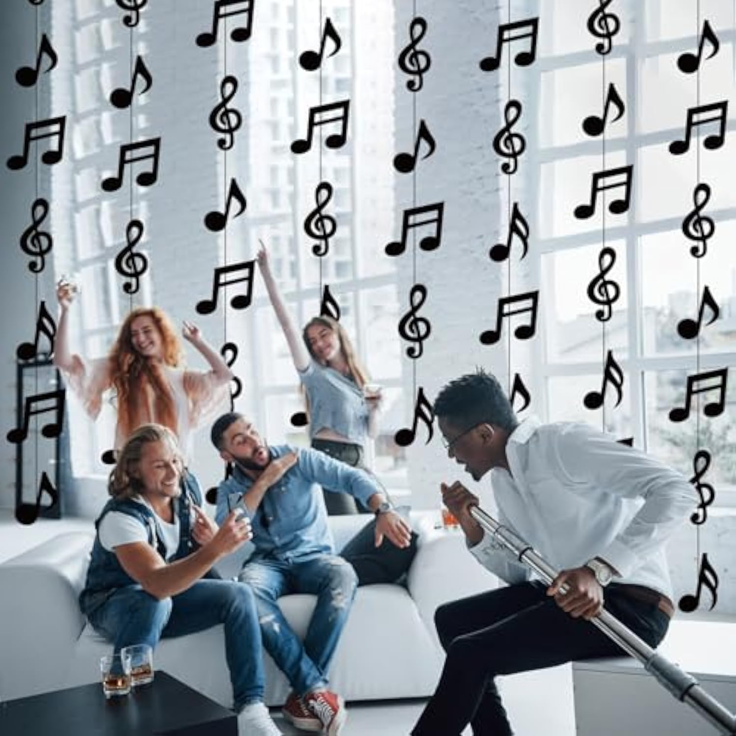 8 Pcs Music Notes Party Decorations Musical Birthday Hanging Decorations Music Notes Paper Garland Banner For 50S 80S Birthday Baby Shower Wedding Party Supplies Ceiling Decor(Black)