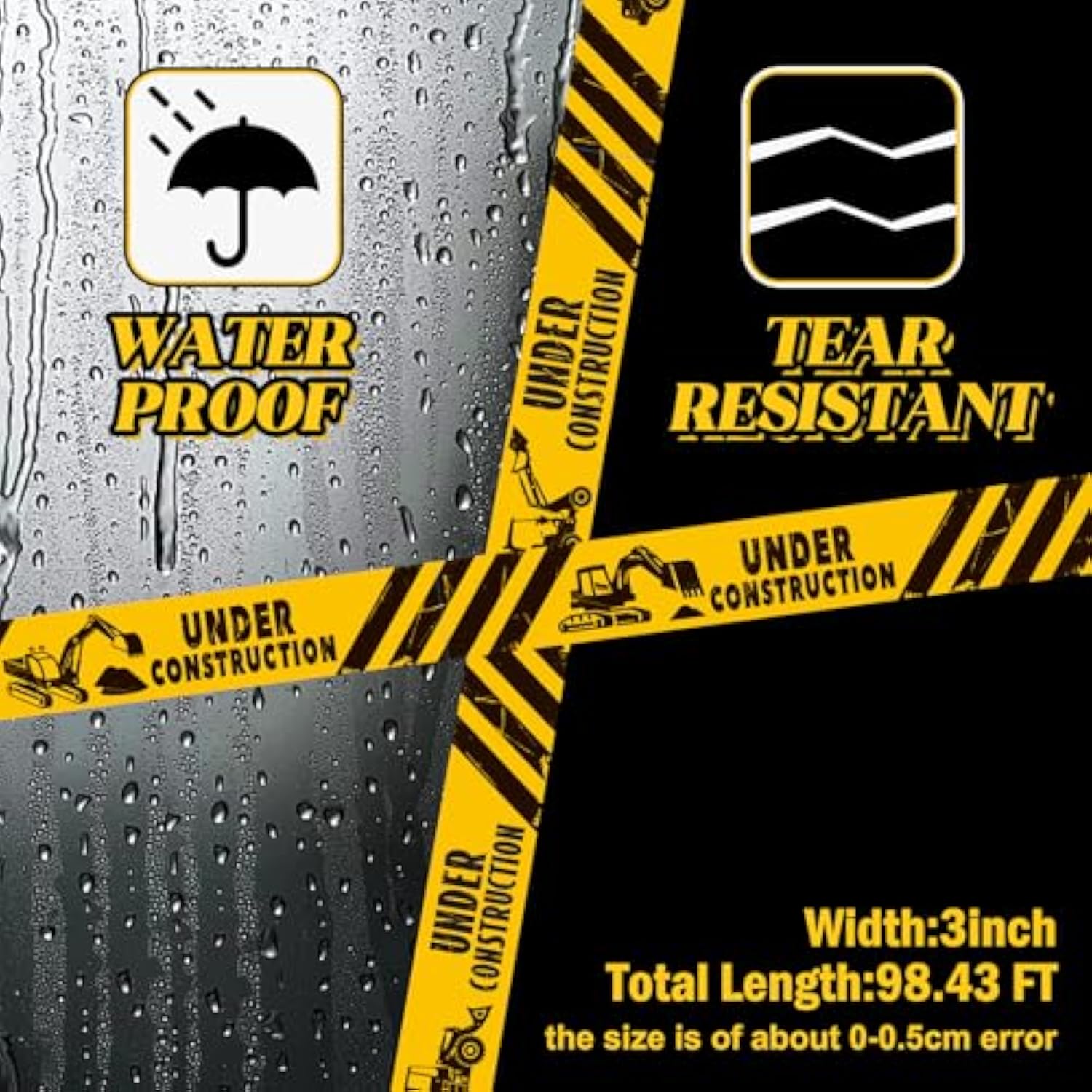 2 Rolls 3'' X 98 Feet Under Construction Party Tape Decorations Construction Zone Tape Birthday Party Supplies Favors For Birthday Classroom Room Decor(No Stickiness)