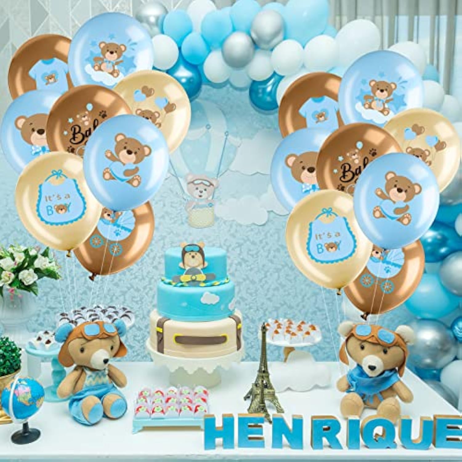 Bear Baby Shower Balloons: Blue & Brown Gender Reveal Set