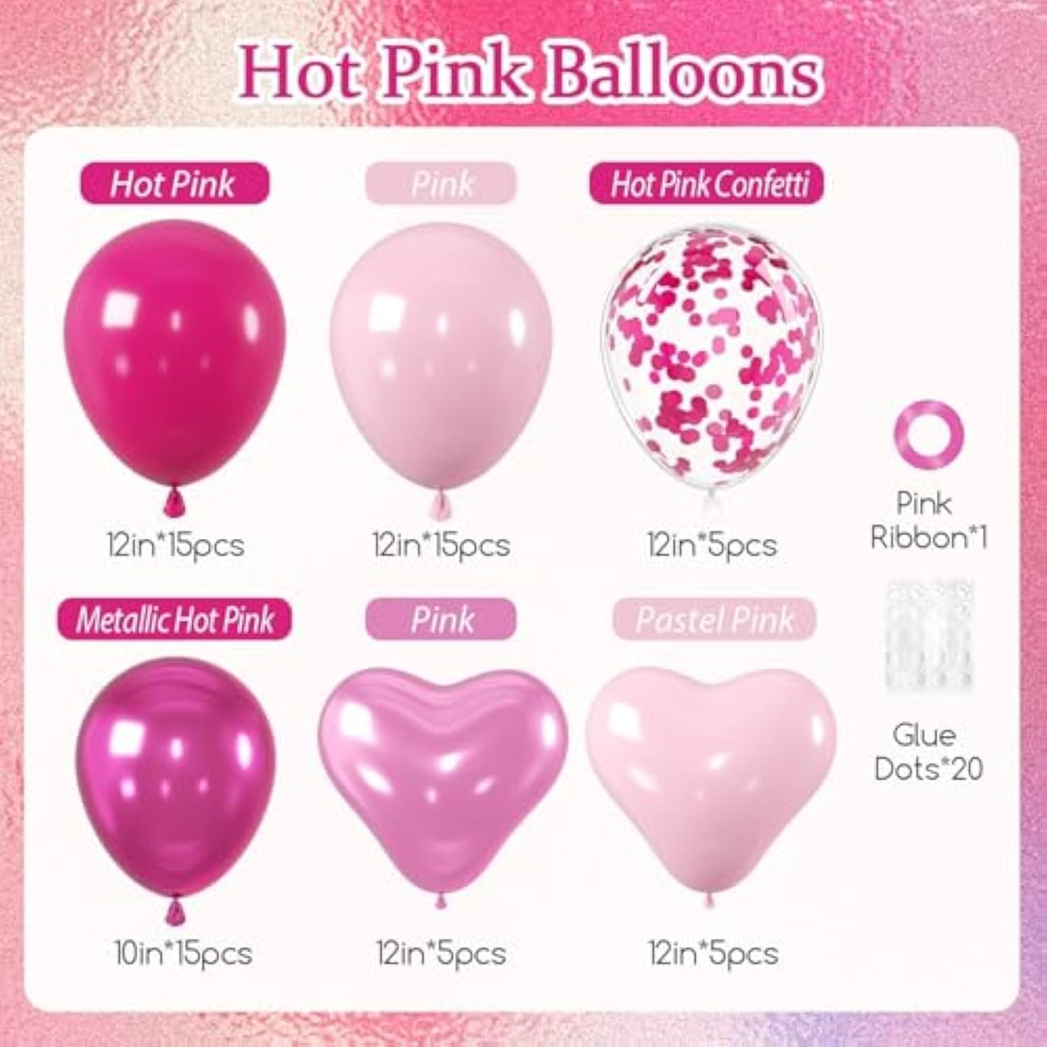 60Pcs Pink Balloons 12Inch, Metallic Hot Pink Confetti Balloon For Valentines Day Wedding Bridal Shower Birthday Party Decorations