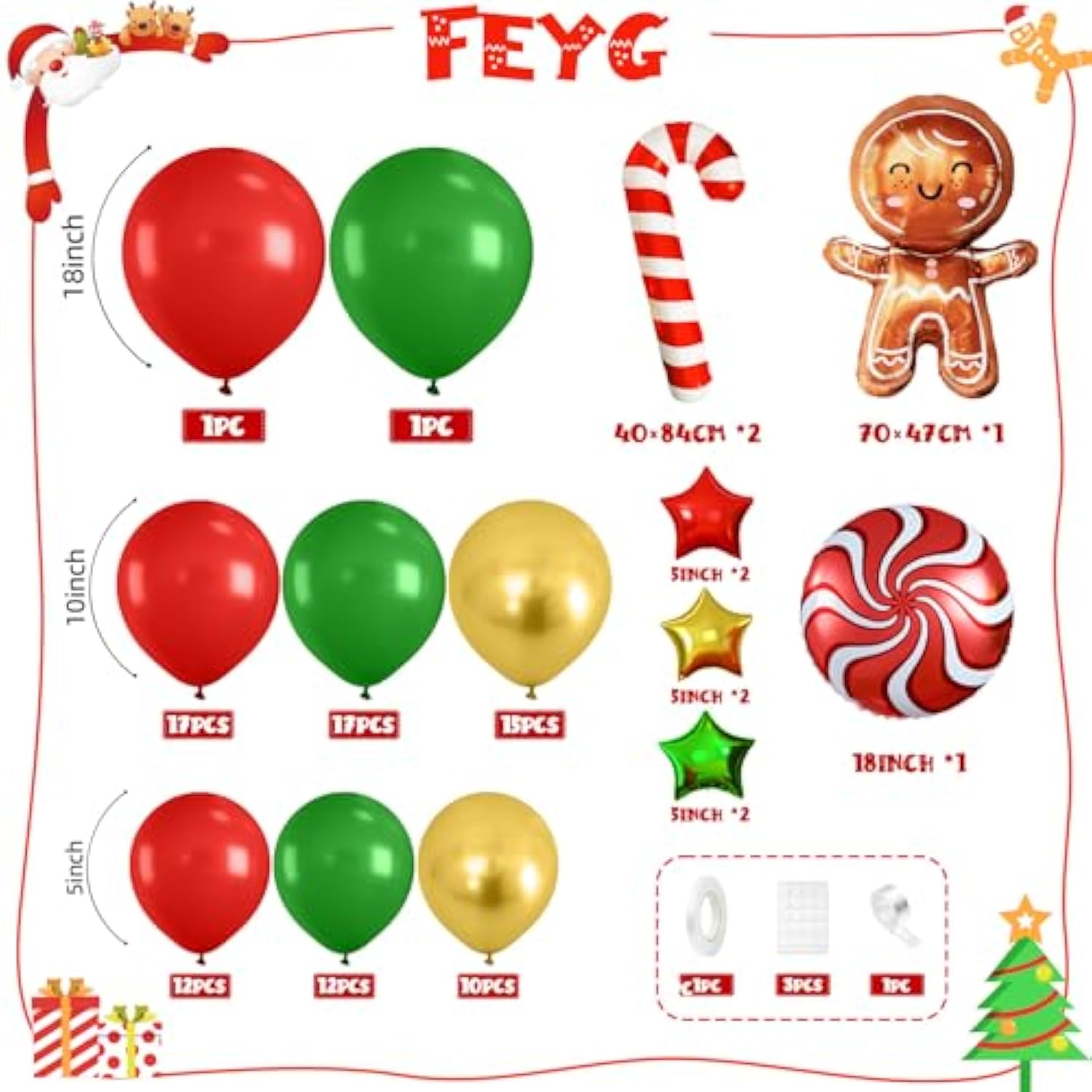 Christmas Balloon Garland Kit Gingerbread Arch Green Red Gold Candy Cane Balloons