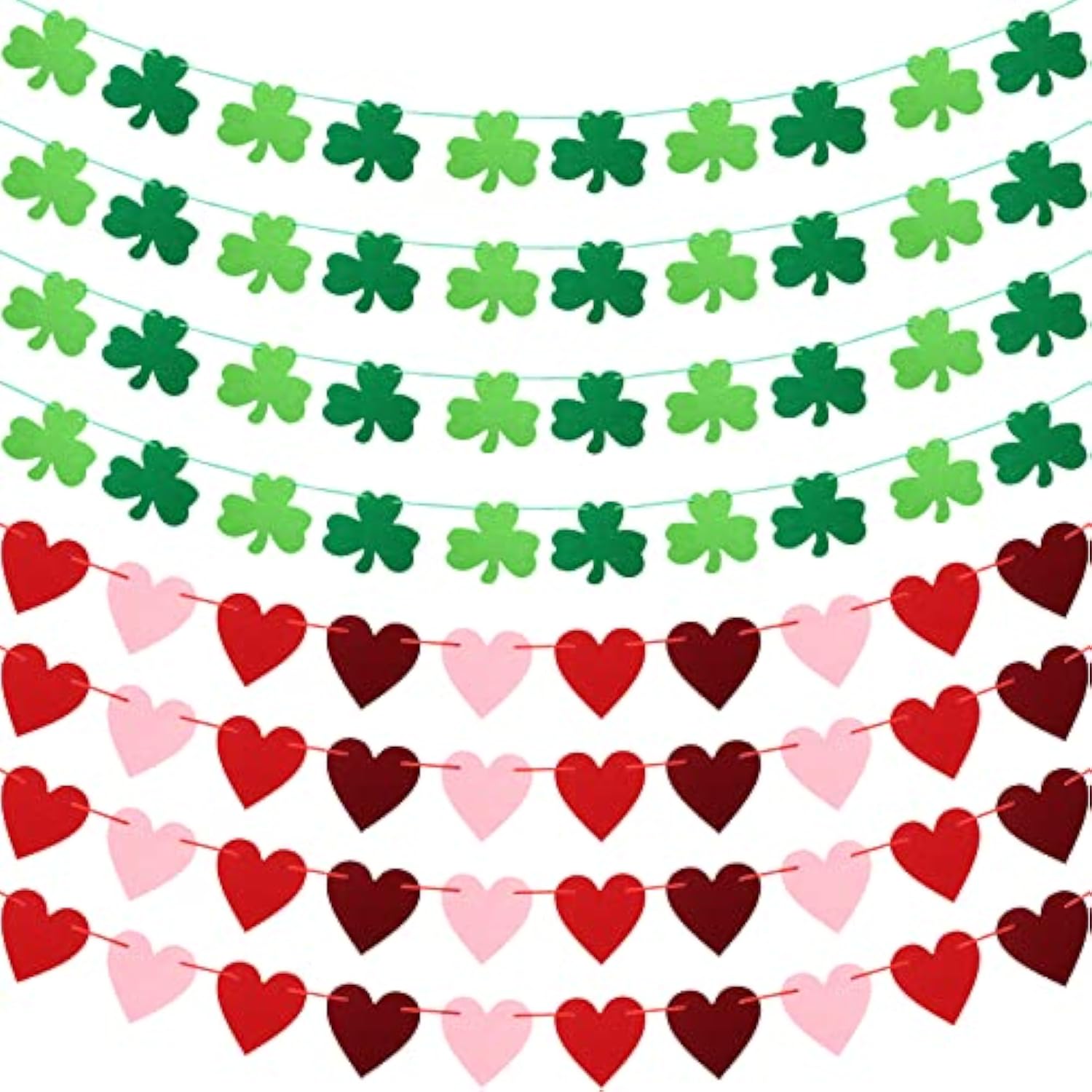 8 Pieces Heart Garland St. Patrick'S Day Garland Green Felt Shamrock G