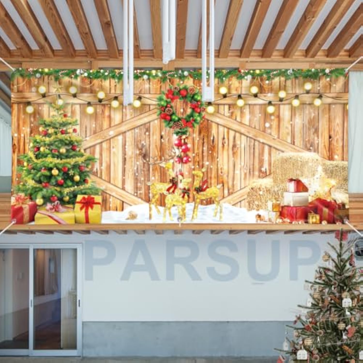 Christmas Garage Door Banner, 13 X 6Ft Merry Christmas Garage Cover Large Xmas Party Background Decoration For Photography, Holiday Photo Booth Props Outdoor Hanging Decor For Winter Supplies