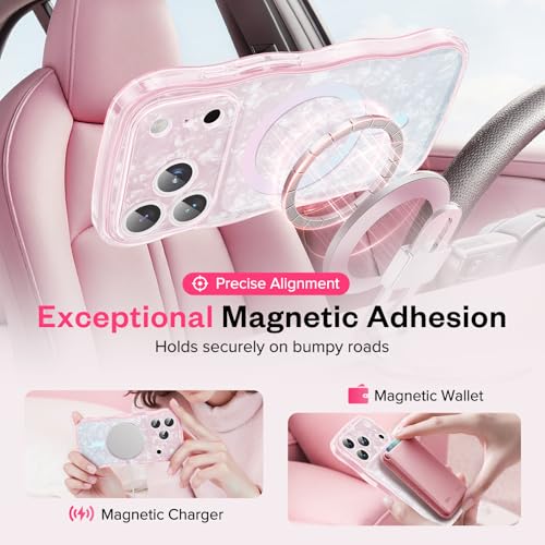 Magnetic for iPhone 17 Pro Case, [Full Camera Protection] [Compatible with MagSafe] Curly Wavy Frame Gradient Sparkly Glitter Women Girls Phone Cover