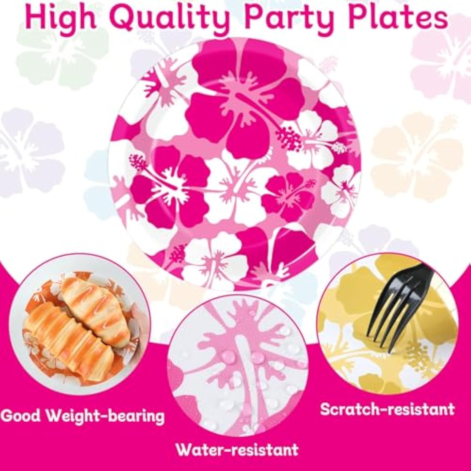 60Pcs Hibiscus Party Paper Plates For Summer Hibiscus Party Decorations 7In Hawaiian Dessert Plates Disposable Tableware Dinnerware Set For Summer Beach Birthday Party Decoration Pool Party Supplies