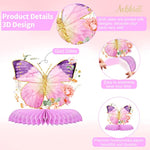 Butterfly Girls Birthday Party Decorations,9-Pieces Glitter Honeycomb Centerpieces For Tables For Baby Shower,Wedding,Butterfly Themed Table Toppers,Spring Summer Garden Party
