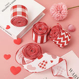 4 Rolls Valentine’S Day Wired Ribbon Plaid Heart Stripe Crease Ribbon