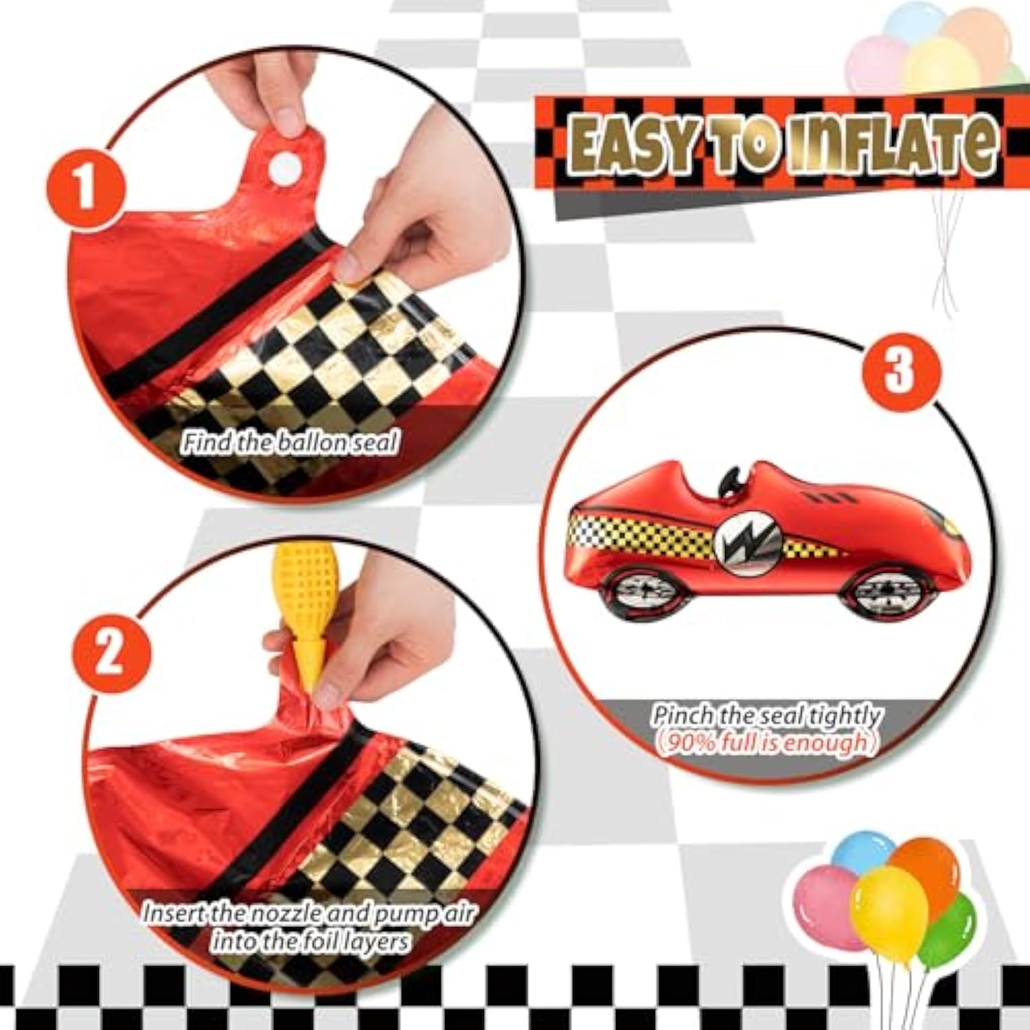 8 Pcs Race Car Balloons Including Large 43 Inch Red Racing And Wheel Tire And Checkered Flag Foil Balloons For Baby Shower Two Fast Speedy Car Themed Birthday Party Decorations Supplies