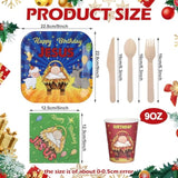 108 Pcs Happy Birthday Jesus Tableware Set Include Disposable Jesus Plates Napkins Knives Spoons Forks And Christian Jesus Cups Christmas Dinnerware For Nativity Holiday Party Supplies