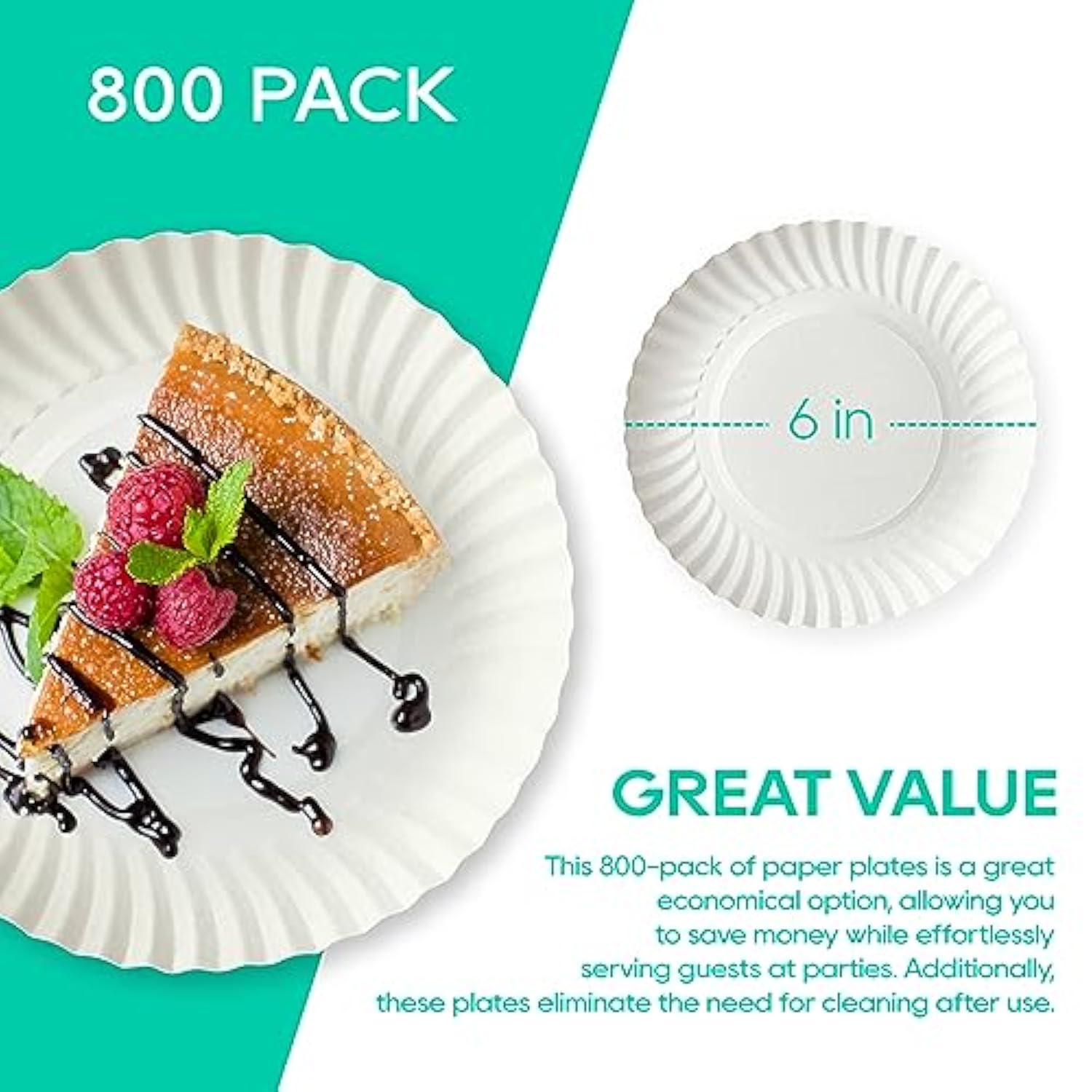 800Pack 6-Inch White Uncoated Disposable Paper Plates Small Dessert Plates