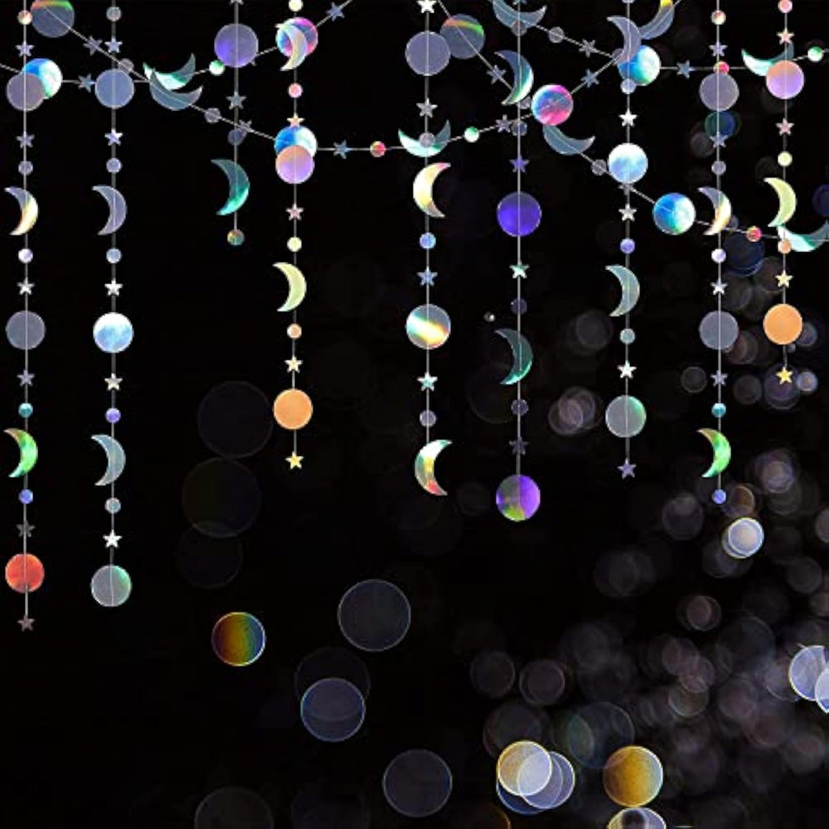Ramadan Star Moon Garland Iridescent Hanging Streamers Crescent Decoration Kit