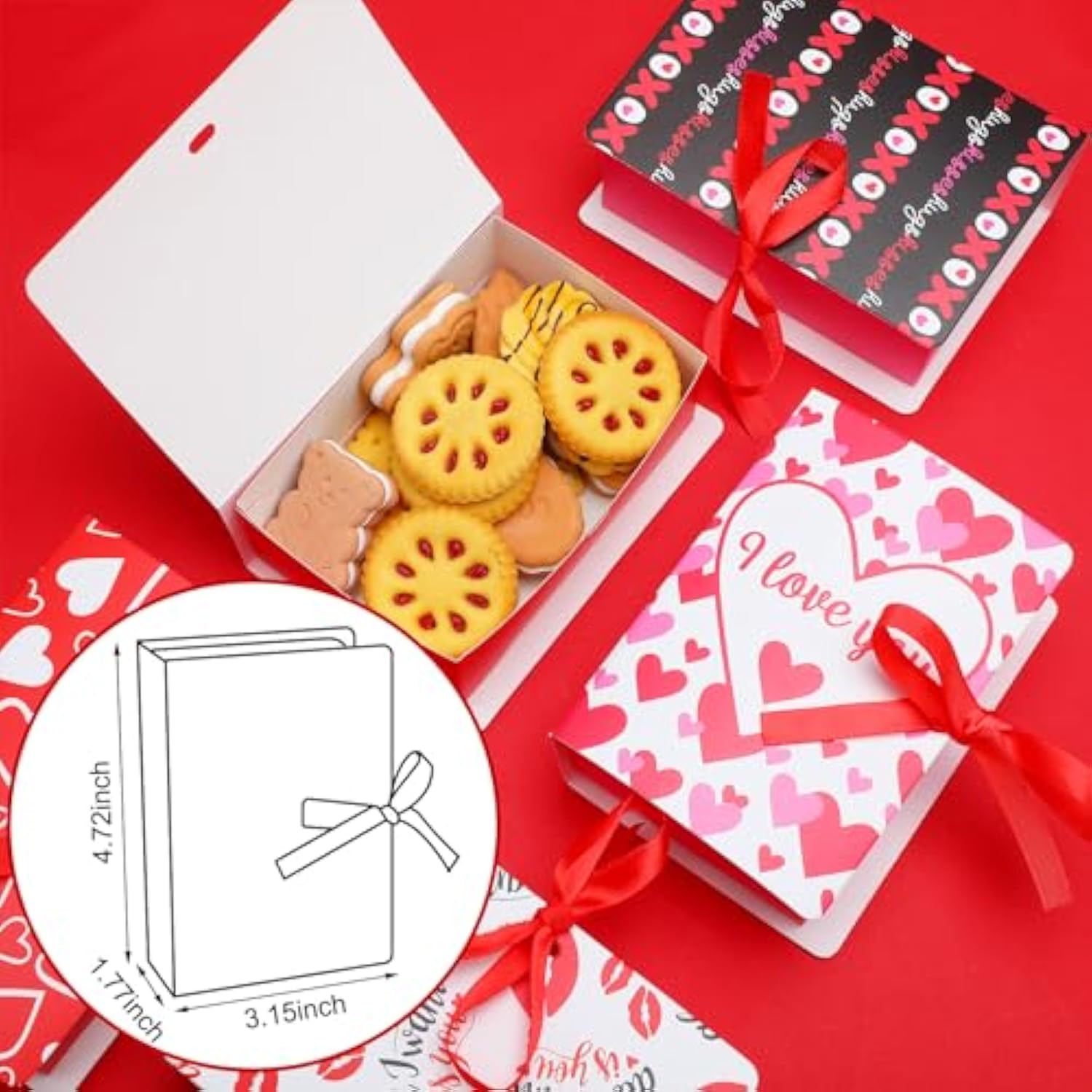 24 Pcs Small Valentine'S Day Boxes For Cookie Gift Giving Heart Bakery Treat Boxes Hearts Cookie Cupcake Pastry Box Chocolate Candy Box Food Container Doughnut Brownies Goodies Birthday Wedding